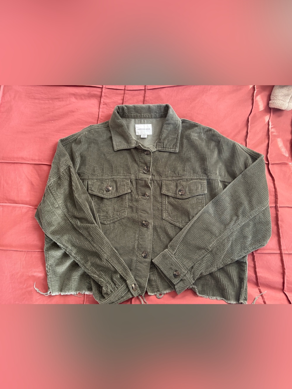 American Eagle Faux Corduroy Cropped Button-Front Jacket, size small